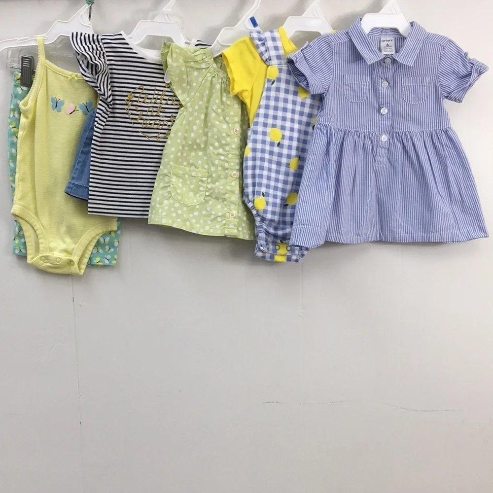 Carters Girls Blue and Green Summer Outfits Bundle of 5 Size 6 mo EXCELLENT